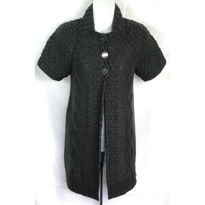 Mac & Jac Cardigan Duster Sweater M Gray Cable Knit Button Whimsy Goth Cottage